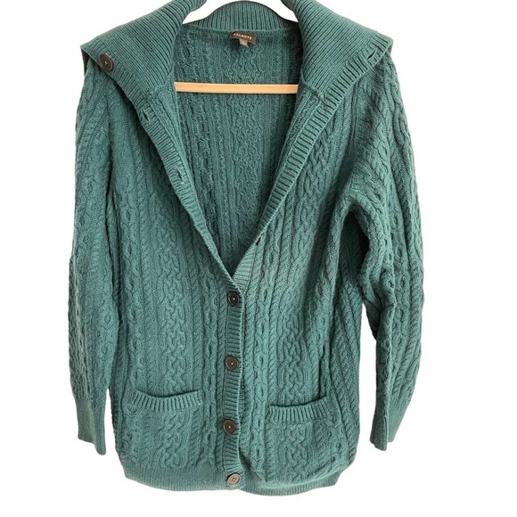 Talbots Teal Green Cable Knit Cardigan Sweater Size Large - Picture 1 of 1